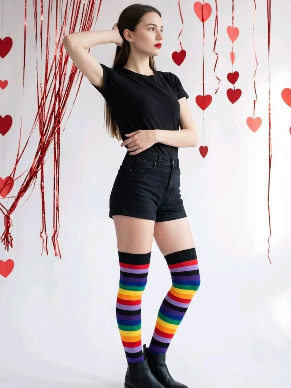 NEW! 🌈 🧦 PRIDE & SOLIDARITY Rainbow Striped HIGH SOCKS CUTE BOLD UNISEX FUN OS